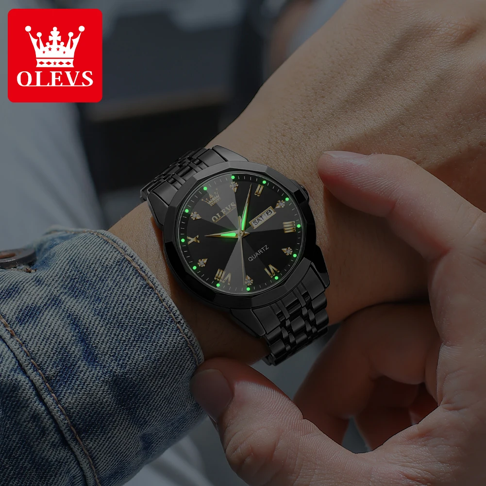 Imagem -06 - Olevs-relógio Quartz de Luxo Masculino Espelho Losango Impermeável Auto Date Semana Relógio Simples Relógio de Pulso Masculino 9931 Aço Inoxidável