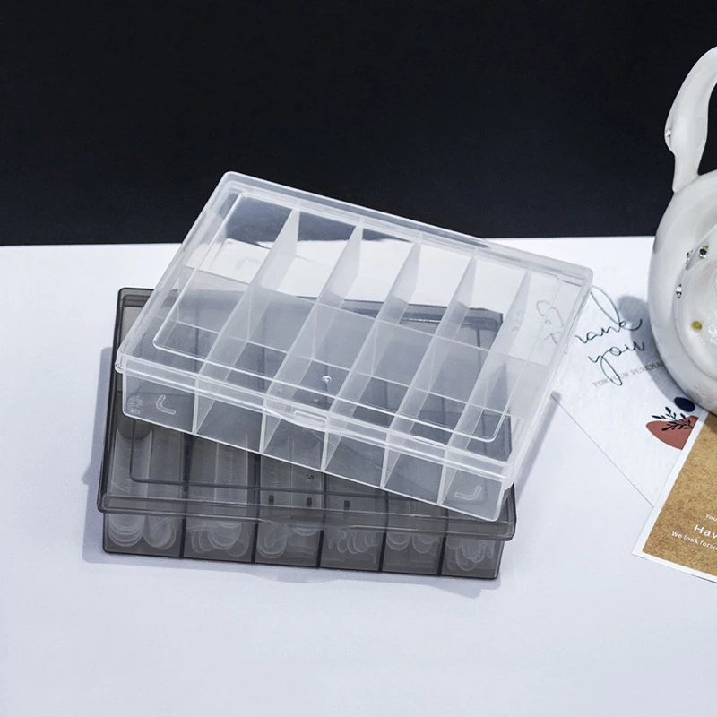 Caja de almacenamiento de láminas para uñas, 12 rejillas, transparente, vacía, joyería de plástico, cuentas, gemas, diamantes de imitación, caja organizadora para puntas de uñas postizas
