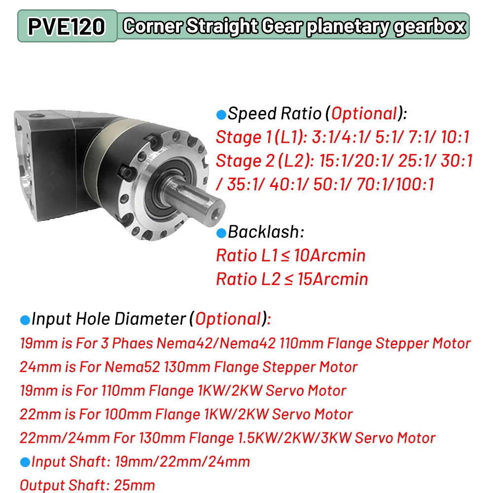 YUNDUAN reductor planetario de esquina engranaje planetario 100/110/130/mm reductor de Motor para Servo paso a paso Nema42 Nema52 de 3 fases 1/1, 5/2/3KW