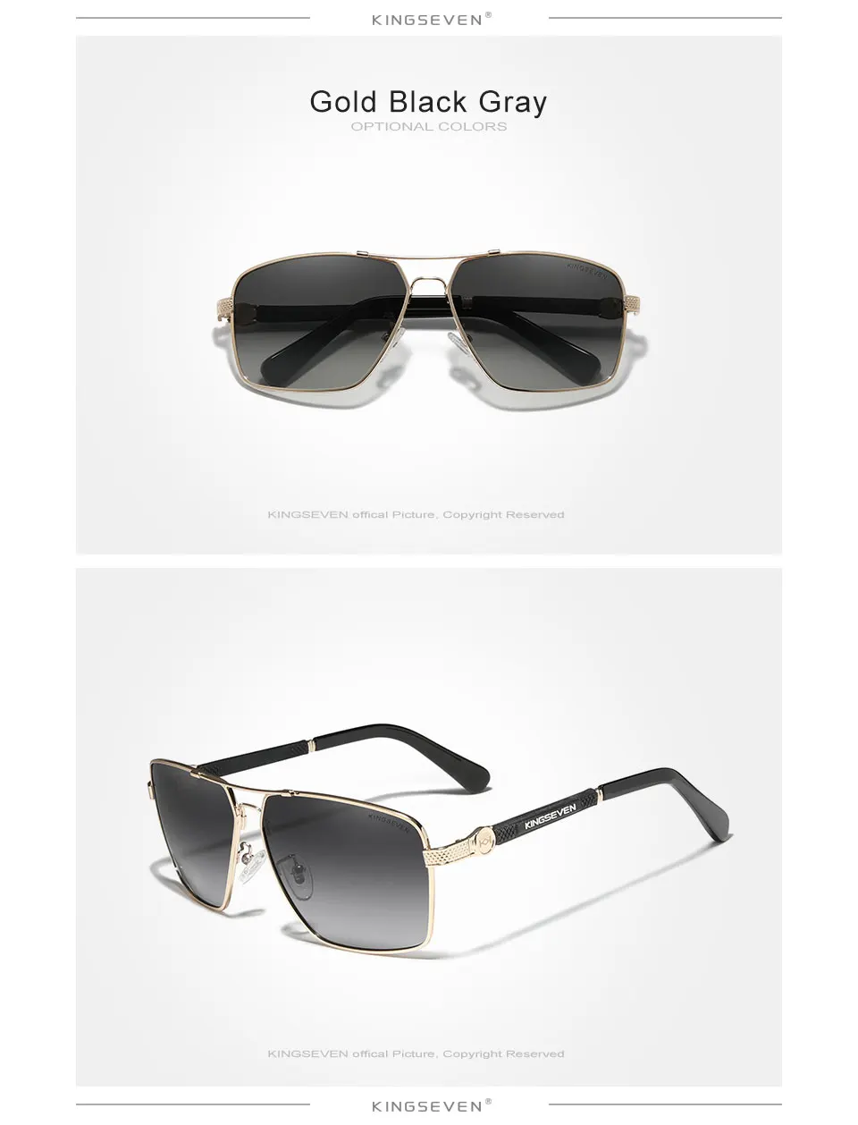 KINGSEVEN Design Sonnenbrille Für Männer/Frauen Neue Polarisierte UV400 Beschichtung Optische Linse Auto Reset Quadratischen Rahmen Fahren Brillen – Detail 7