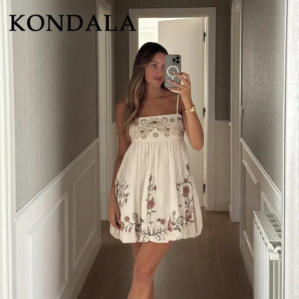 فساتين KONDALA 2025 للربيع والصيف ملابس الشارع النسائية فساتين كامي عصرية على طراز الشاطئ بدون حمالات مطرزة بدون أكمام وسحاب للسيدات #1