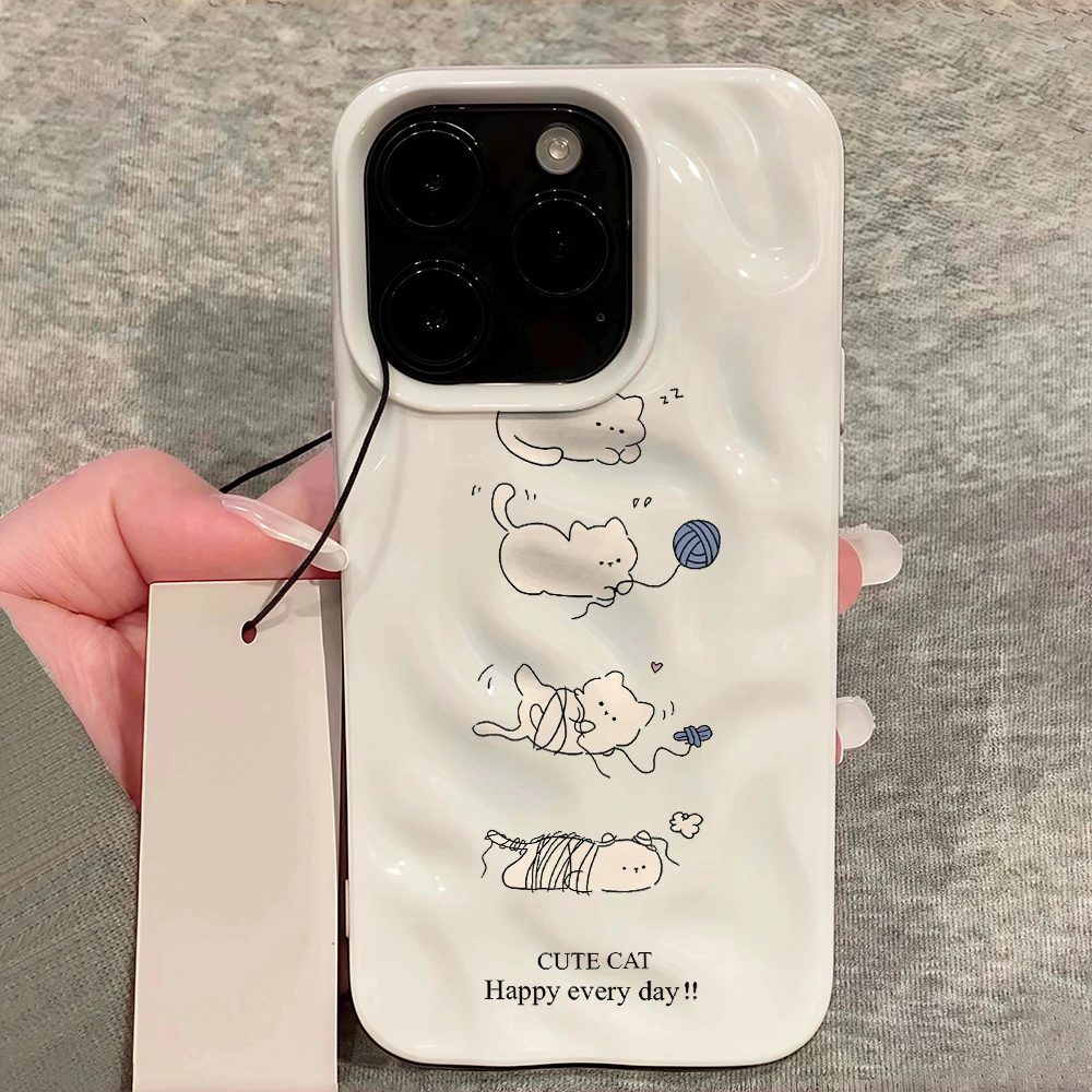 Niedliche Katzen-Handyhülle aus Garn für iPhone 17 16 15 14 13 12 11 Pro Max 14 15 Plus 17Air, Falten-Wellen-Design, weiche Silikon-Schutzhülle – Detail 12