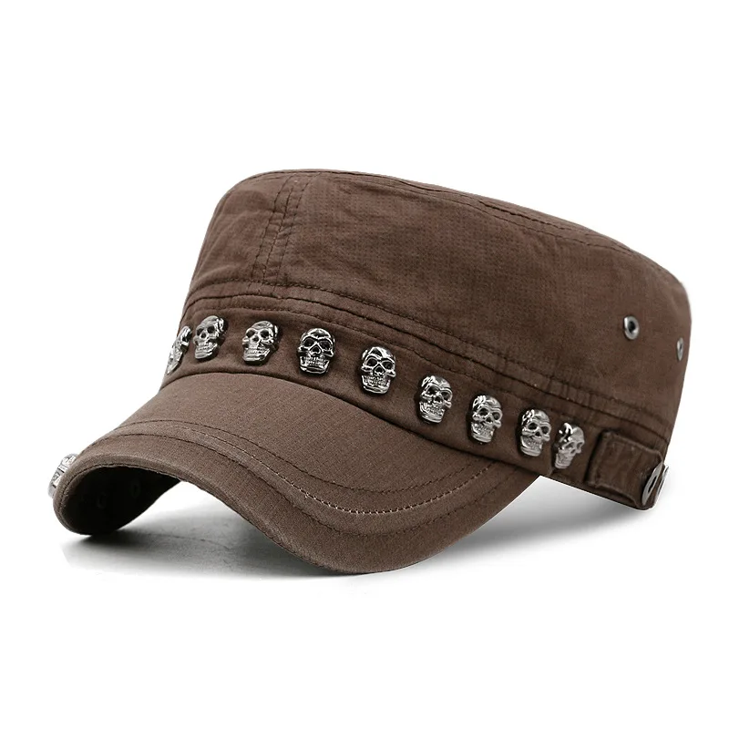 Men Women Baseball Cap Skull Rivet Flat Top Big Head Hat Outdoor Leisure Hats Hip Hop High Street Dancing K-pop