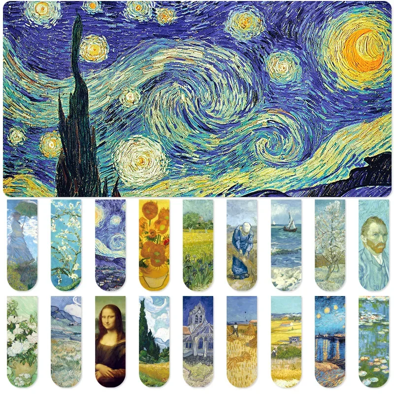 Colorful Magnetic Bookmark Artistic Painting The Starry Sky Van Gogh Style 18 Pieces Set Ice Fridge Clip