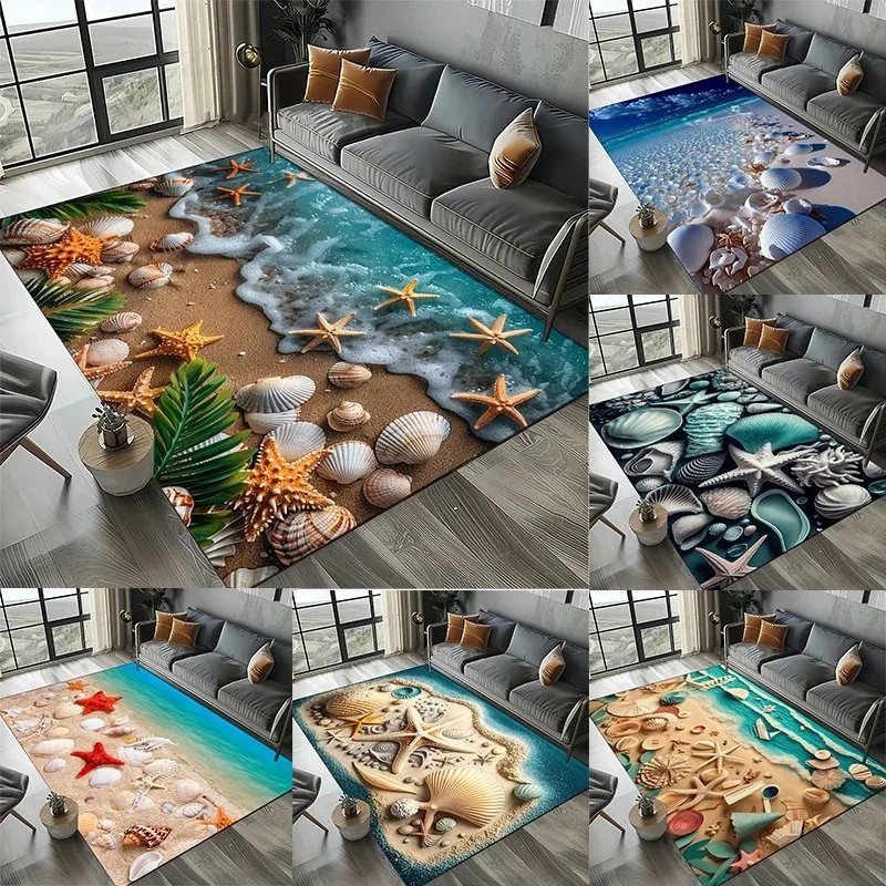 3D Beach Shells Rug for Kids' Play Area and Bedroom Non-Slip Decor