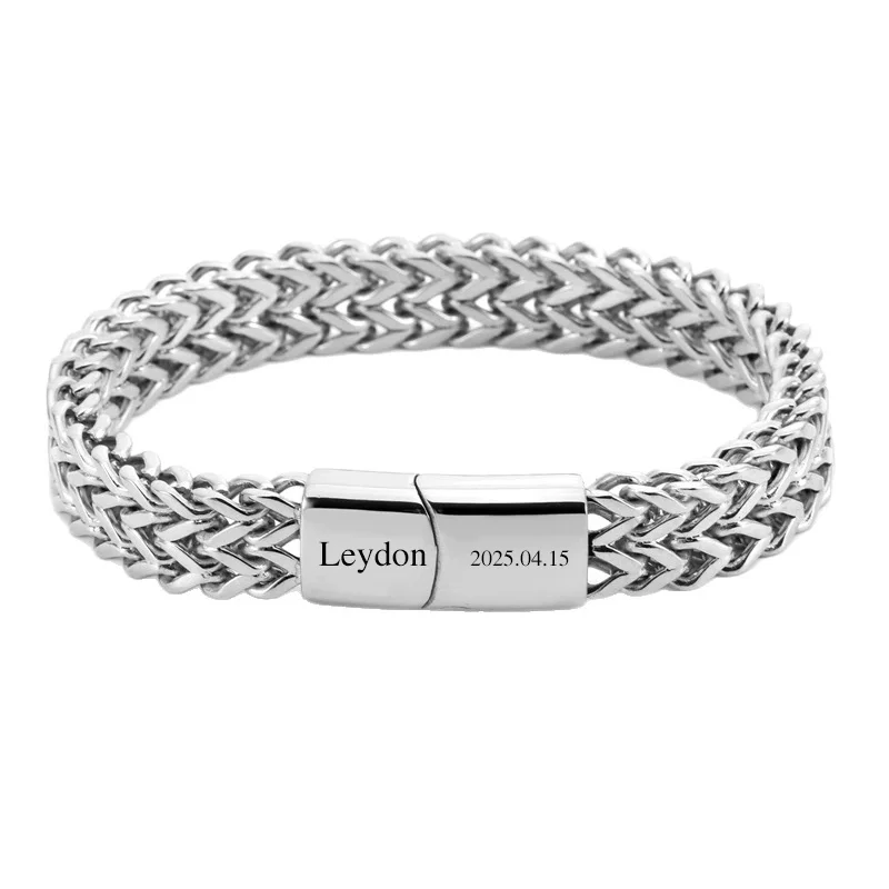 Custom Name Titanium Steel Bracelets for Men Personalized Engraved Name Date Bracelet Stainless Steel Punk Jewelry for Men