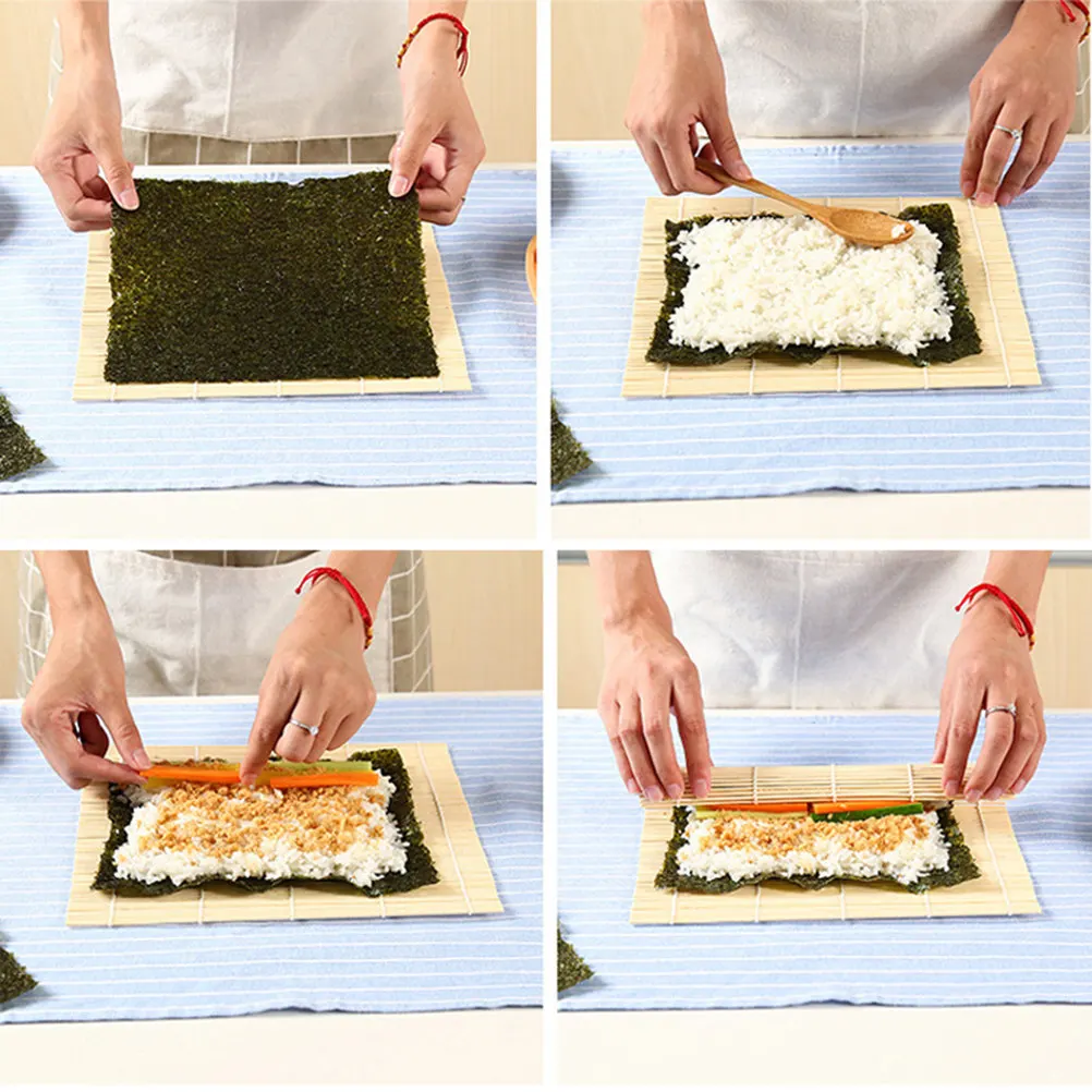 Juego de 5 Esterillas de Bambú para Enrollar Sushi, Alfombrilla para Hacer Sushi, para Nori, Bolas de Arroz y Rollos, Calidad Profesional para el Hogar