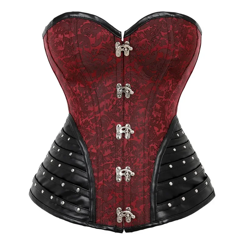 

Sexy Women Faux Leather Corsets Bustiers Steampunk Gothic Corset Top Vintage Floral Overbust Corselet Halloween Costumes