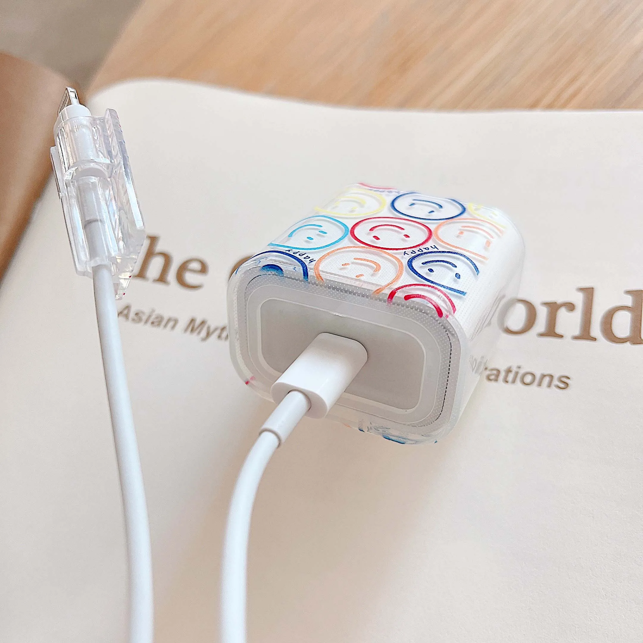 USB Cable Protector Data Line fast charging case for iphone 18/20W Head winder head Cord case cover cute smiley ins capa