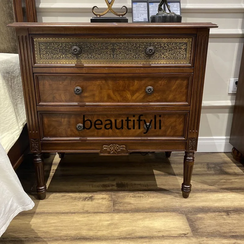 Solid wood storage bedside table