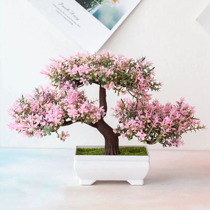 Festival Topfpflanze Simulation dekorative Bonsai Home Office Kiefer Baum Geschenk DIY Ornament Hotel Garten künstliche Bonsai rosa