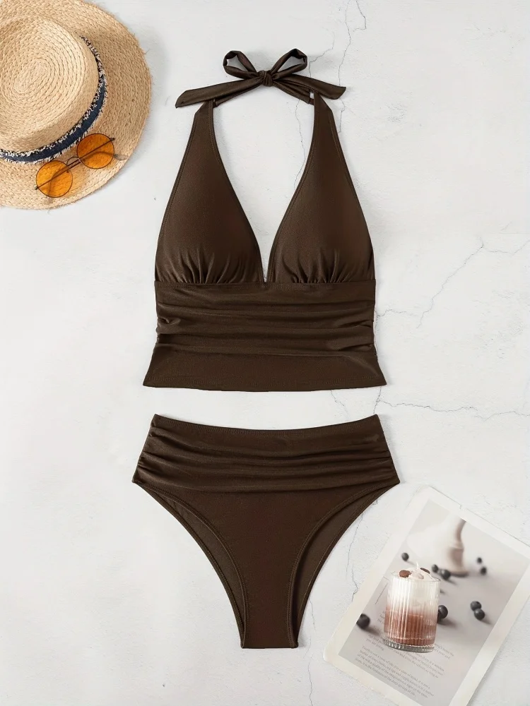 

Bikini Women Swimsuit 2025 New Solid Halter Bikinis Set Sexy High Waist Swimwear Summer Two Piece Beachwear Bathing Suit Female