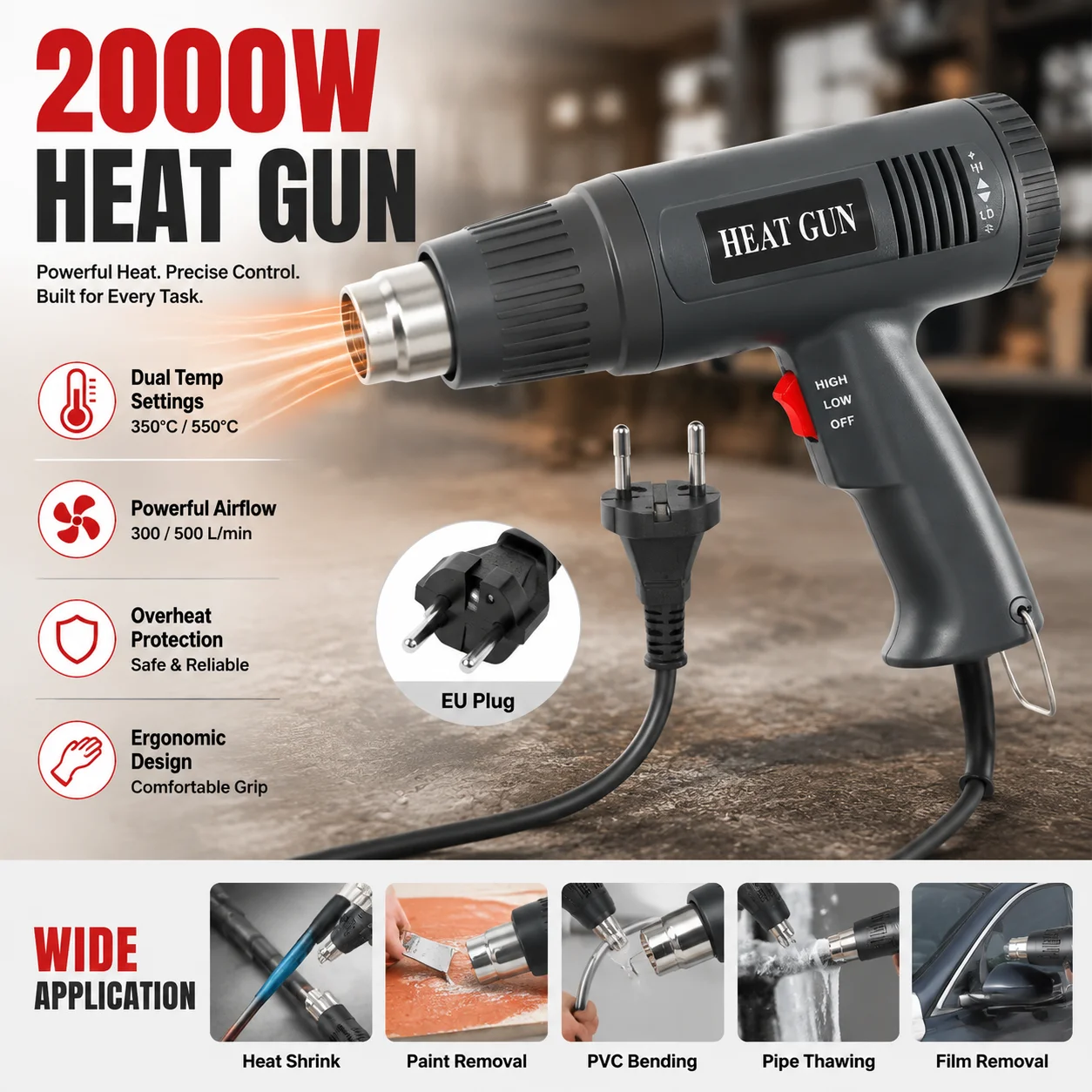 Hot Air Gun 220V Heat Gun 2000W Variable Advanced Electric Advanced Hot Air Gun Temperatures Adjustable Electric Heat Gun