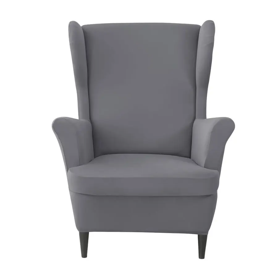 

Мягкие темно-серые чехлы для кресел-крыльев (2 шт.), эластичные чехлы для кресел с высокой спинкой и подлокотниками, однотонные чехлы для кресел-крыльев C