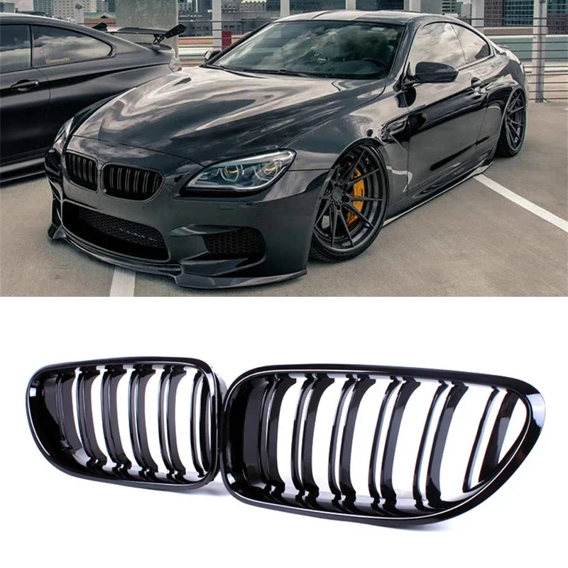 For BMW 6 Series F06 F12 F13 M6 Gloss Black Grill Front Bumper Kidney Grille Racing Grills 2012-2017 Double Slat Accessories