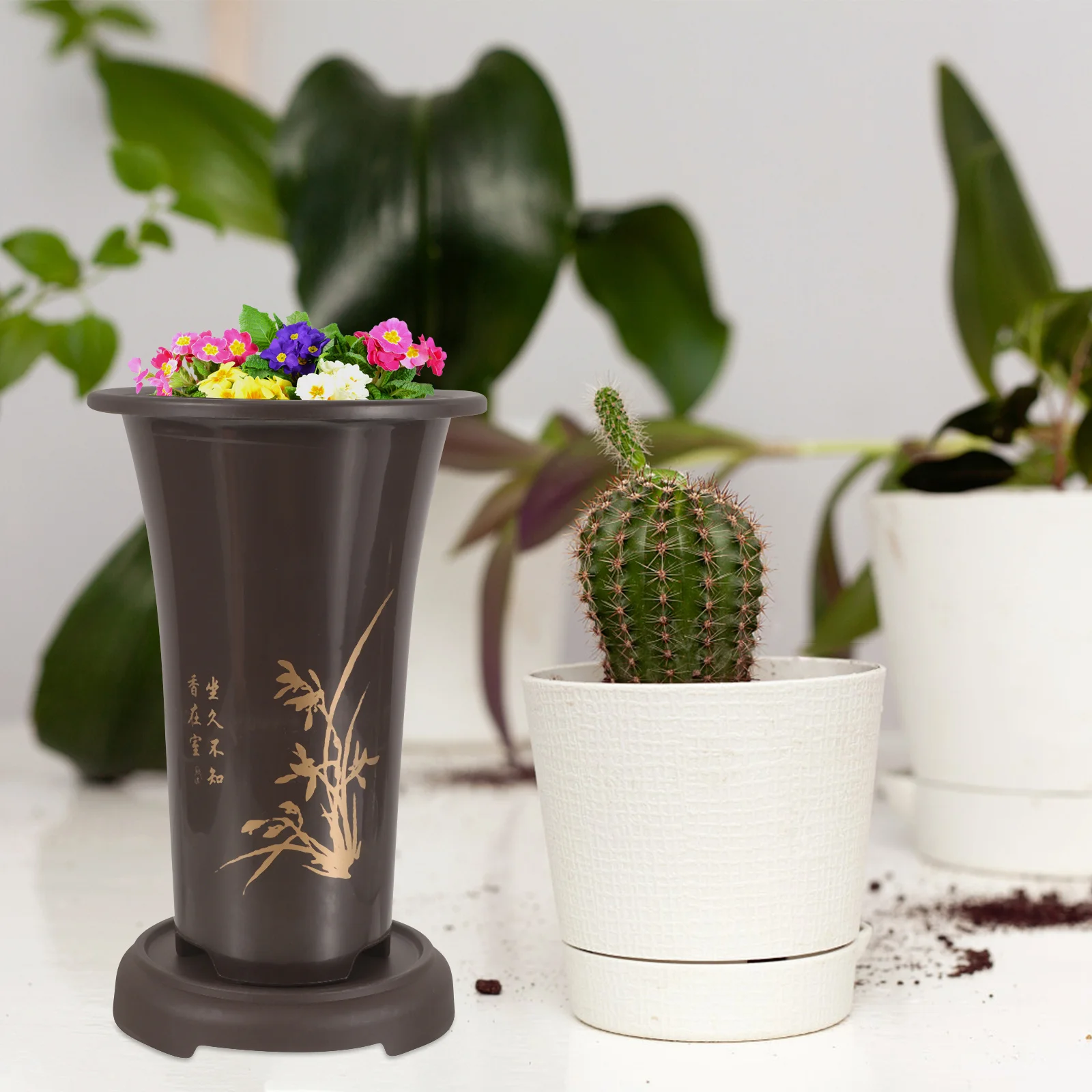 

2 set Plastic Orchid Pot With Tray Indoor Flower Pots For Plants Drainage Aeration Modern Planter Household Garden Supplies