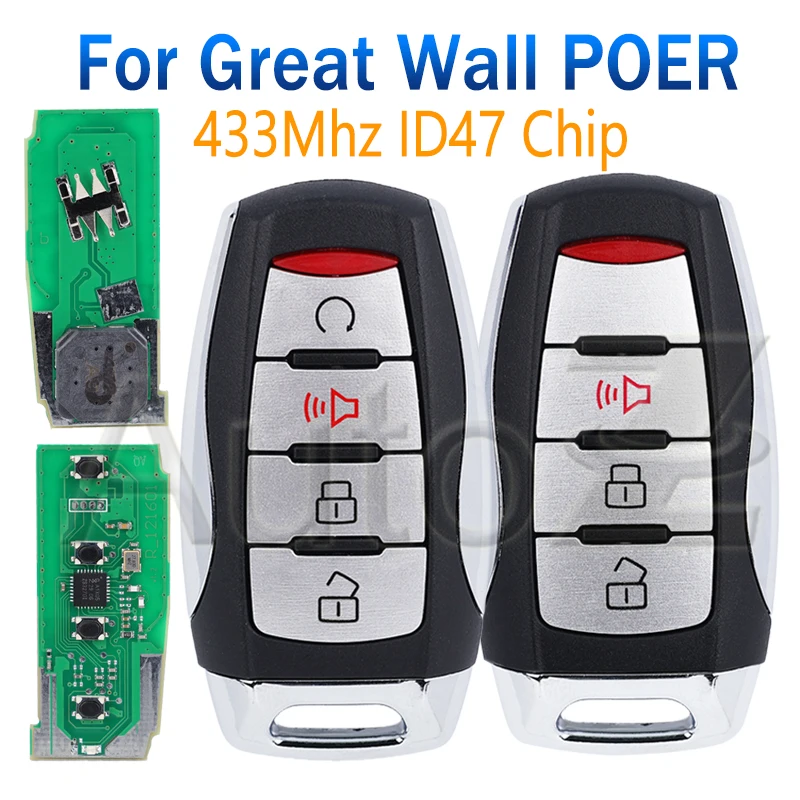 Keyless Go Smart Key 433Mhz ID47 Chip for Great Wall Haval Pao POER GWM Haval Pickup Truck P Series 3/4 Buttons Remote Car Key