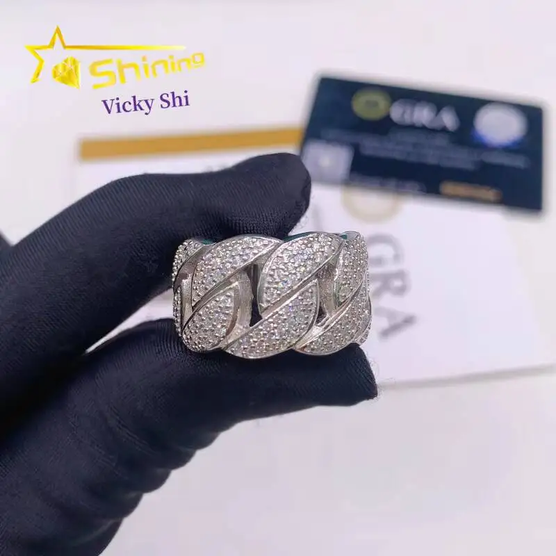 Iced Out Hip Hop Jewelry Moissanite Cuban Rings 925 Sterling Silver Men Vvs1 Moissanite Diamond Rings