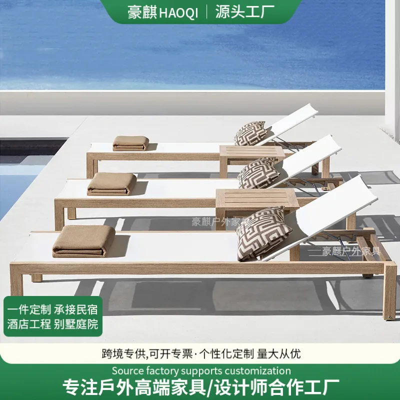 كراسي استلقاء خارجية من خشب الساج فيلا حمام السباحة B & B منتجع فندق على شاطئ البحر كراسي من الخشب الصلب المضاد للتآكل