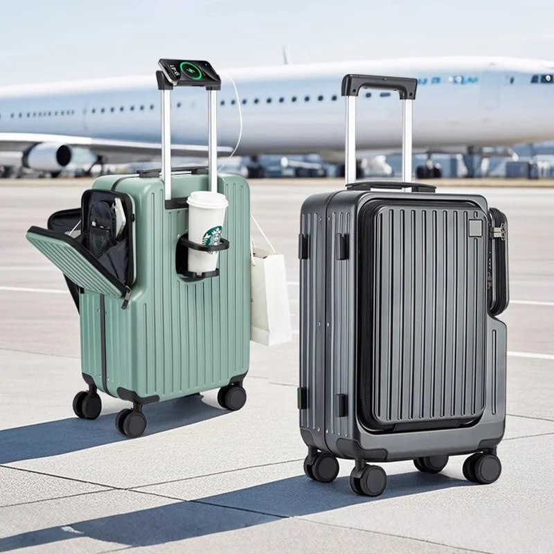 Front Opening Carry on Luggage Suitcase Multifunctional Trolley Case 20 Inch Trip Cabin Password Lock Luggage Case Travel Bags