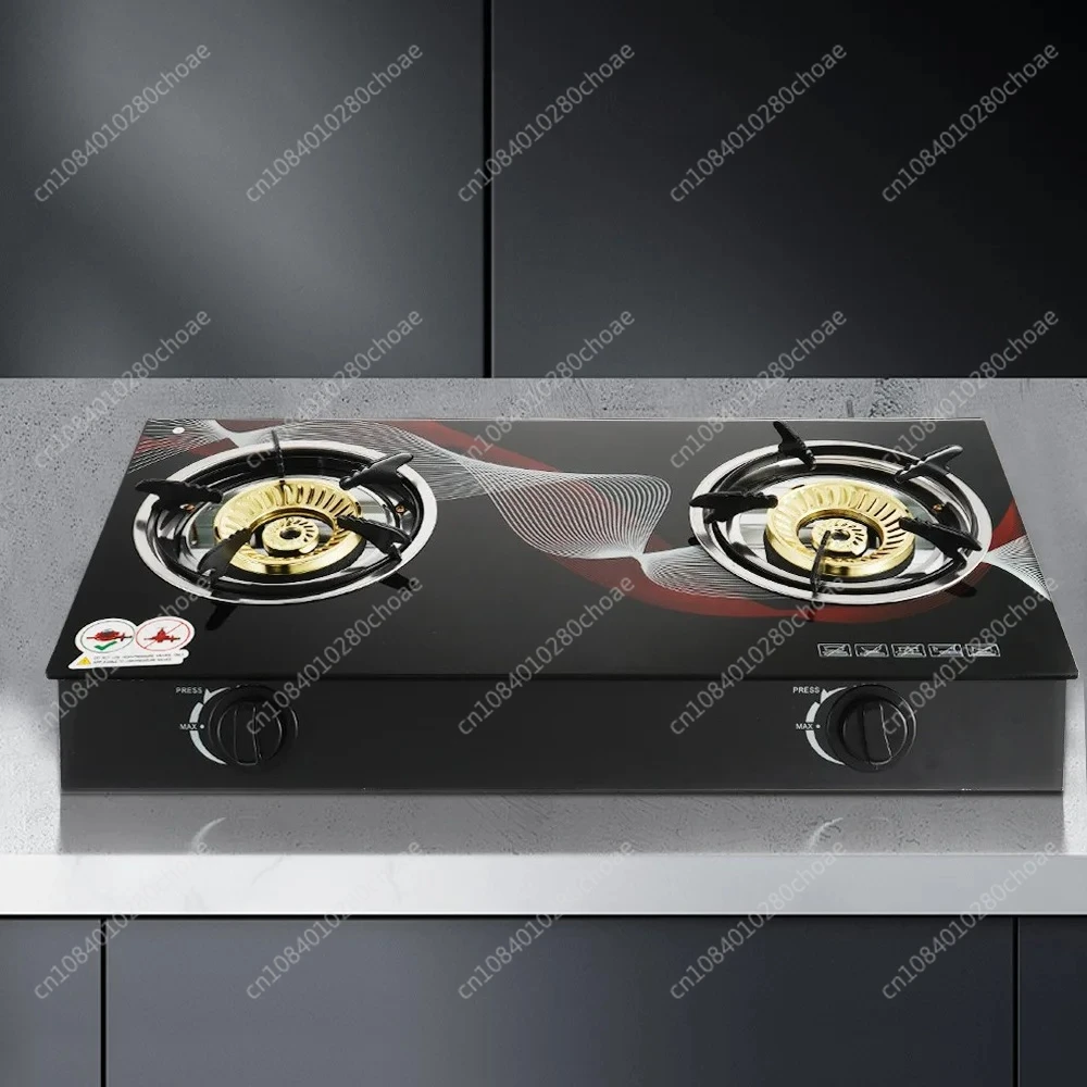 

Трансграничная стеклянная взрывозащищенная газовая плита с двумя концами, ослепительный огонь, бытовая газовая плита