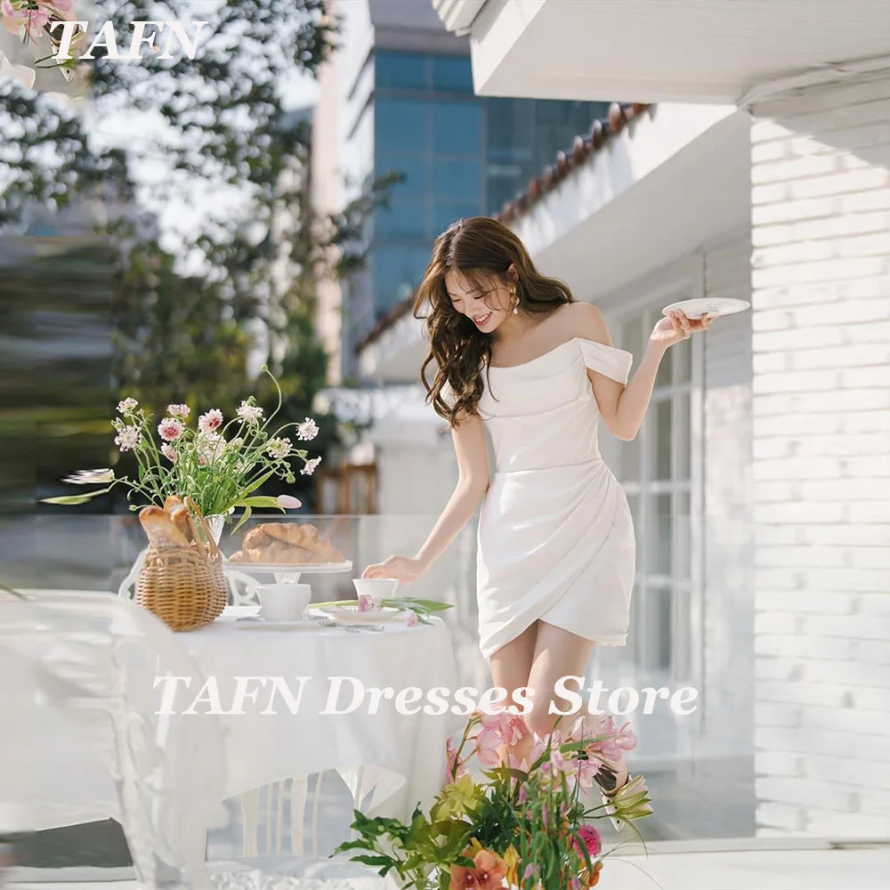 

TAFN Korea Short Wedding Dress 2025 New Temperament Bridal Gown Princess A-line Off the Shoulder Dresses