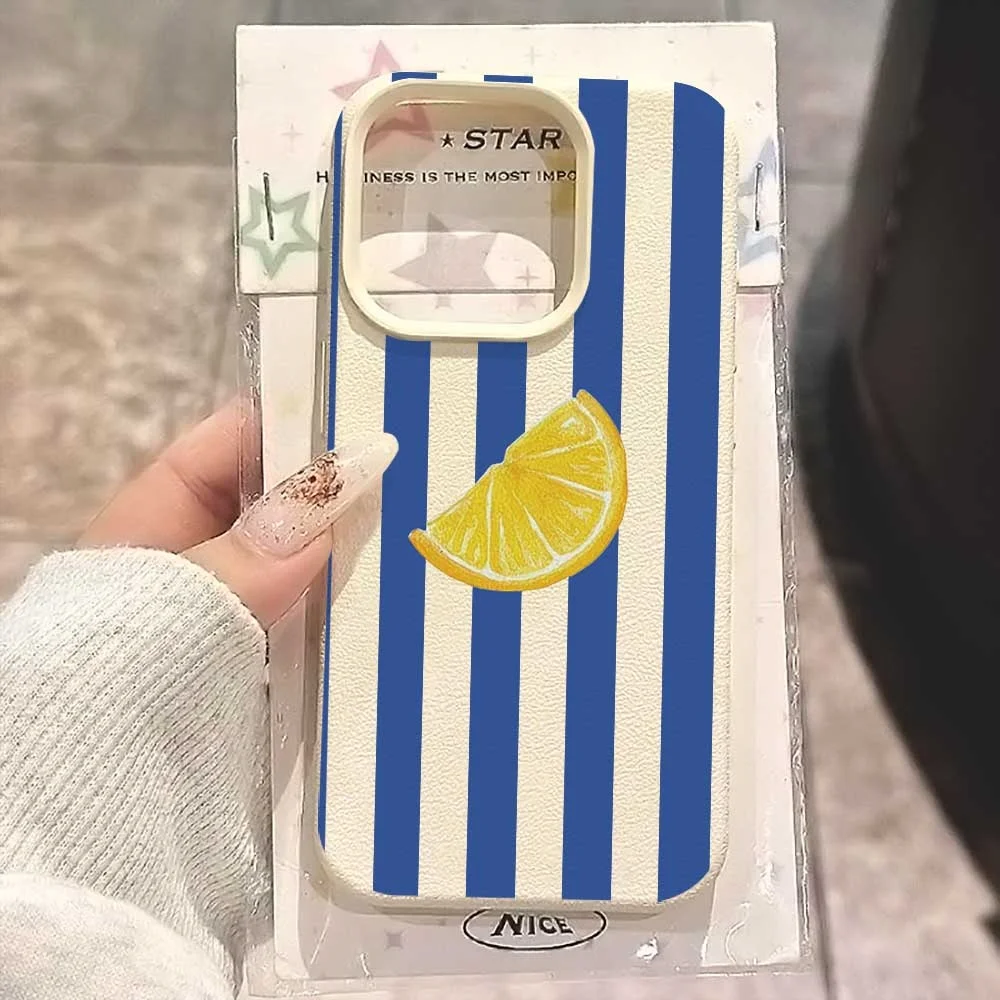 Blau-weiß gestreifte Zitronen-Handyhülle für iPhone 17 16 15 14 13 12 11 Pro Max 16 15 Plus XR Silikon Matt Weiche Stoßfeste Hülle – Detail 1