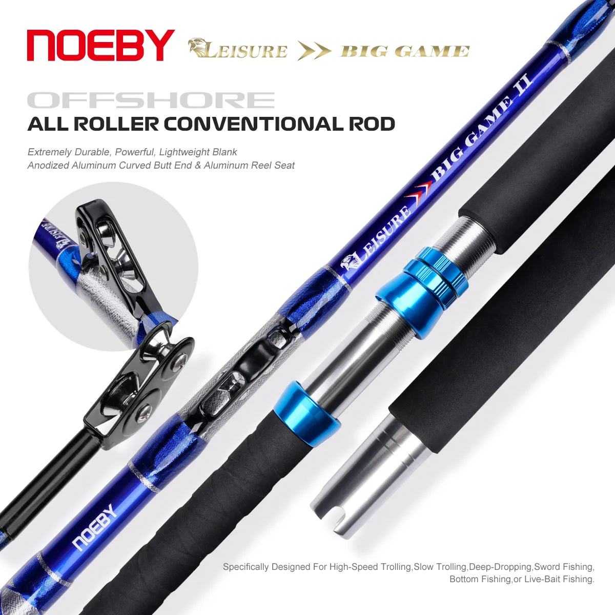 noeby convencional pesca maritima rod trolling rods reta de aluminio butt e vidro todo o rolo heavy duty 50120lb 183 m 01