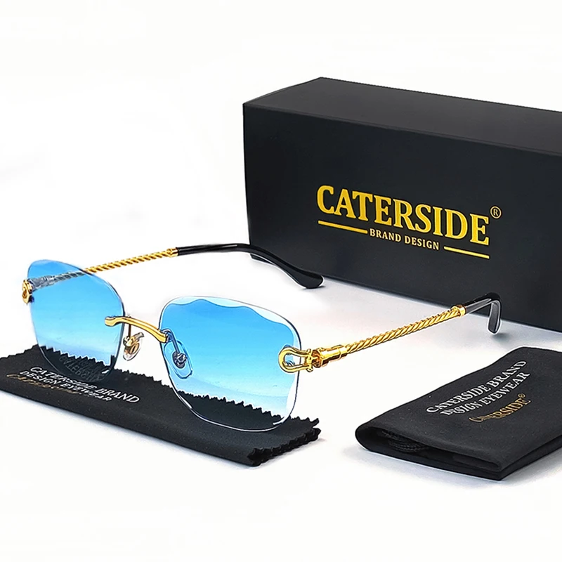 CATERSIDE Retro Mode Sonnenbrille für Damen und Herren Markendesigner Randlose Verlaufsgläser Sonnenbrillen mit Schneidegläsern Damen-Brillen – Detail 7