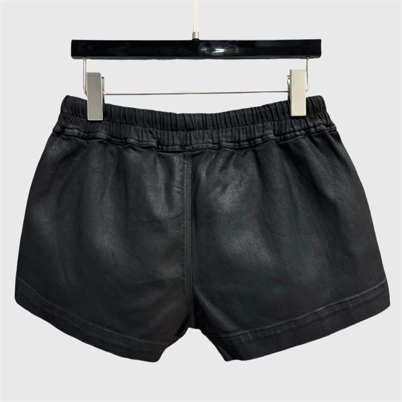 2025年秋新作　伸縮性ウエストバンドとドローストリング付きショートパンツ　高品質純綿デニムショートパンツ　ハイウエストスリムフィットミニパンツ