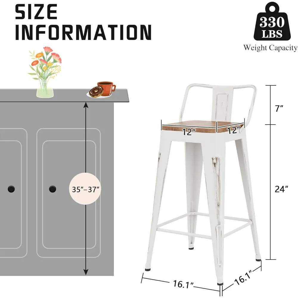 Set di 4 sgabelli da bar in metallo in stile industriale moderno, sedie ad altezza bancone con sedile in legno, mobili da bar da cucina per Contemporar