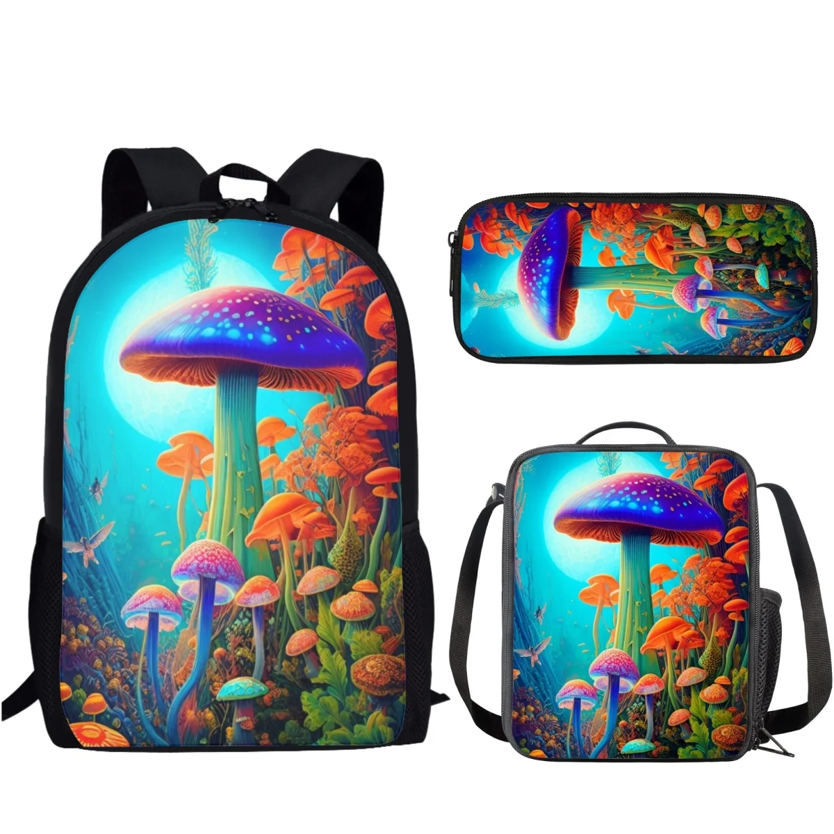 Psychedelic Mushroom School Backpack Printed School Bags for Boys Girl Large Capacity Children Backpacks Lunch Bag Pencil Case