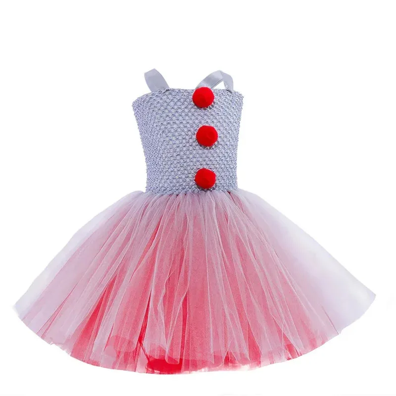 Vestido tutu de palhaço cinza para meninas, carnaval, cosplay, tule, roupa infantil, festa assustadora, roupas de halloween, fantasia para crianças