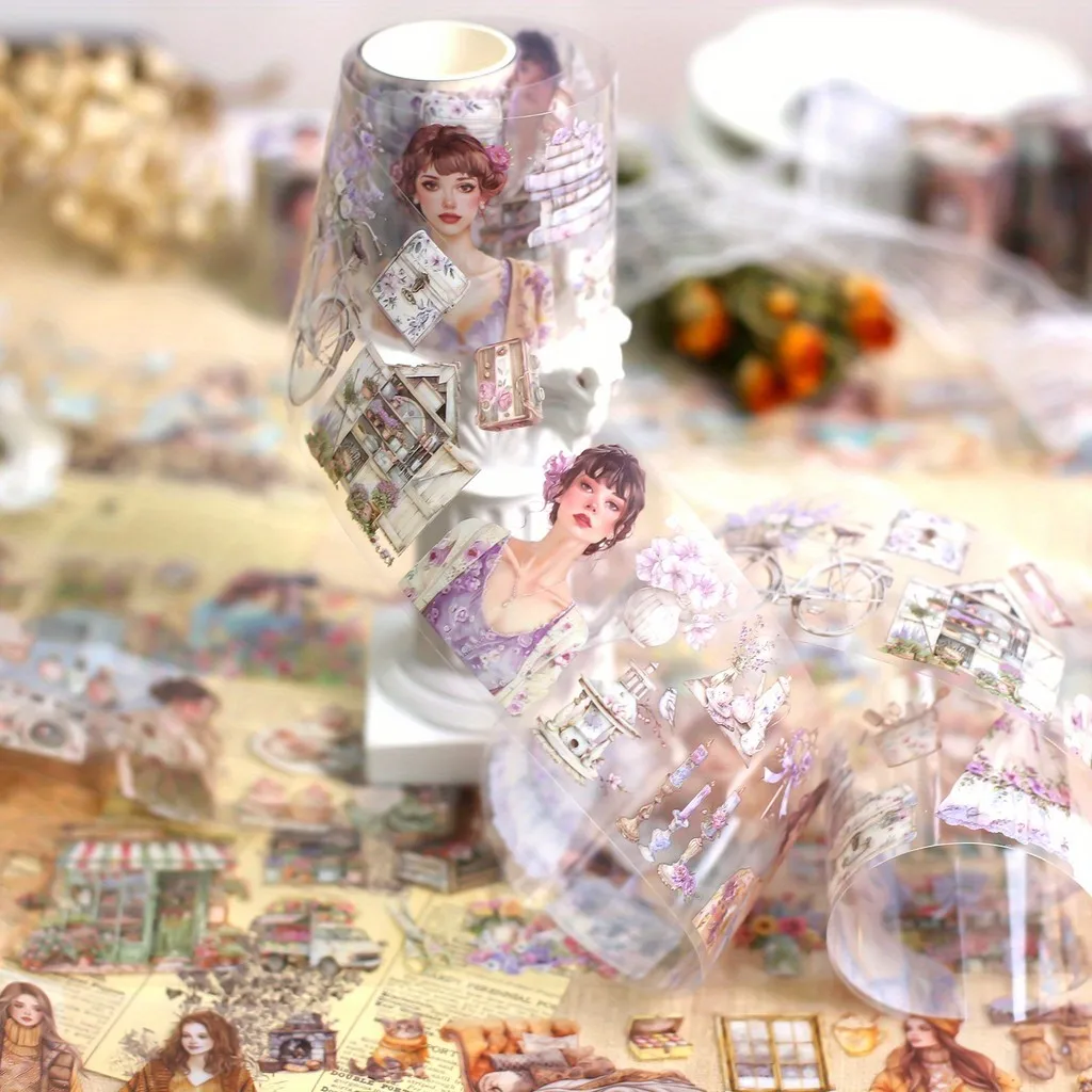 6rolls Junk Journal Girls Tape Sticker PET Karakter Tape Decoratieve Collage Journaling DIY Scrapbooking Versiering Stickers