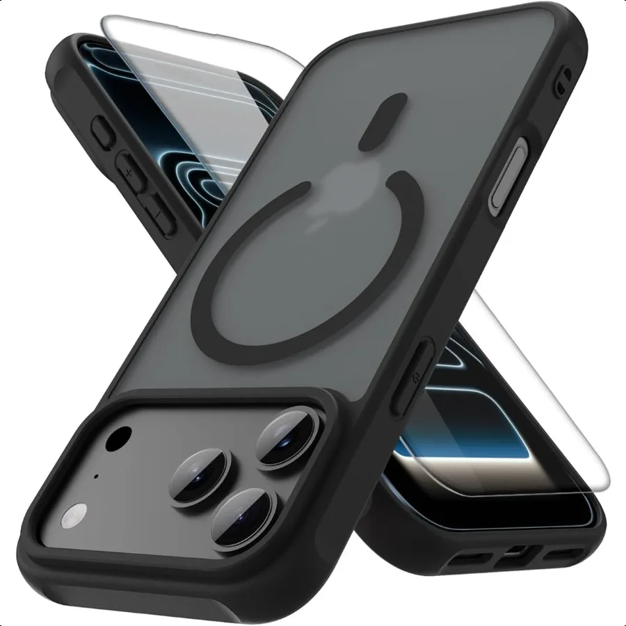 Coque magnétique pour iPhone 17 Pro Max avec 1 protecteur d'écran [Protection contre les chutes MilGrade] [Compatible avec Magsafe] Antichoc Sli