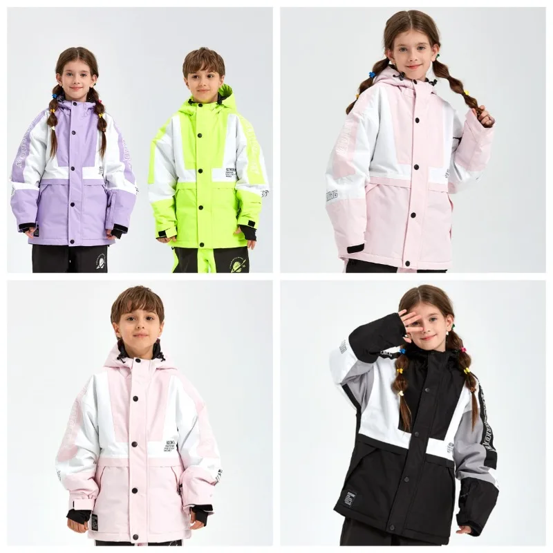 

Winter Children's Ski Clothing Boys and Girls Outdoor Color Matching Ski Top Jacket Windproof Waterproof Ski Equipment