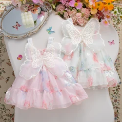 Summer New Sweet Butterfly Baby Girl Princess Dress, Pink Flower Children'S Sleeveless Clothes (9 Months -3 Years Old)