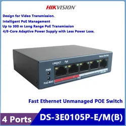 Conmutador POE no gestionado Ethernet rápido, 4 puertos HIKVISION, DS-3E0105P-E/M(B)