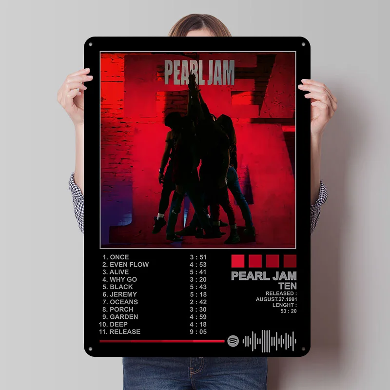 Placa de Metal Personalizada com Capa do Álbum Pearl Jam Ten, Arte de Parede Retro Vintage para Decoração de Quarto e Mesa