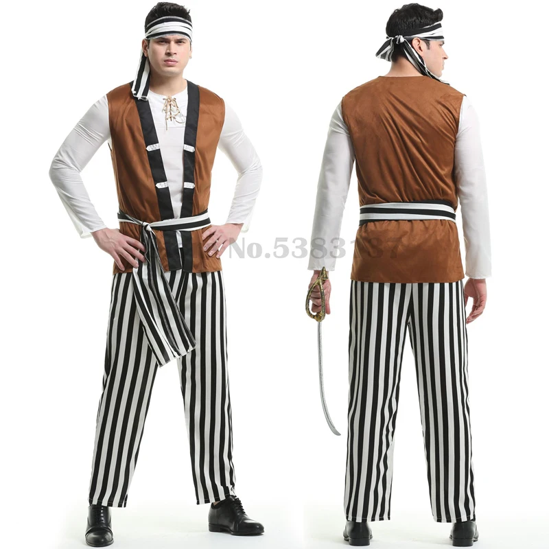 

Pirate Cosplay Costumes Men Adult Halloween Carnival Party Fancy Outfit Male Captain Clothes Fantasia Role Play Top Pant Vest