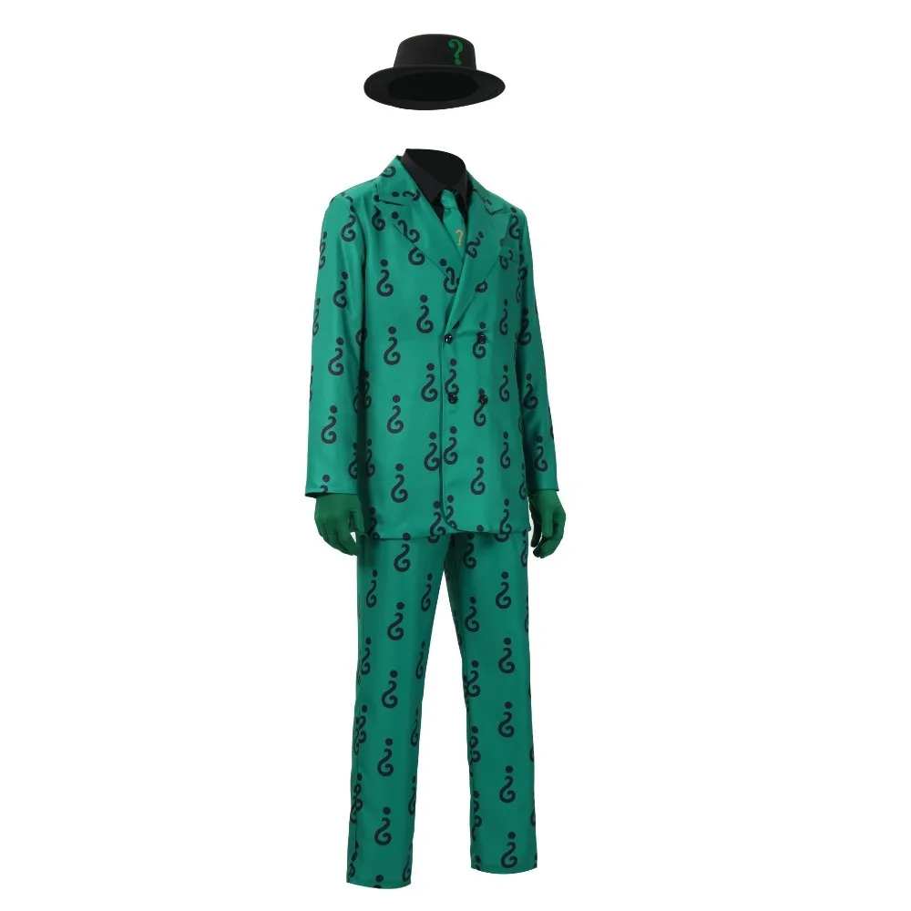 Gotham Villain Green Suit Set, Question Mark Print Blazer & Trousers for Men Halloween Costume view 5