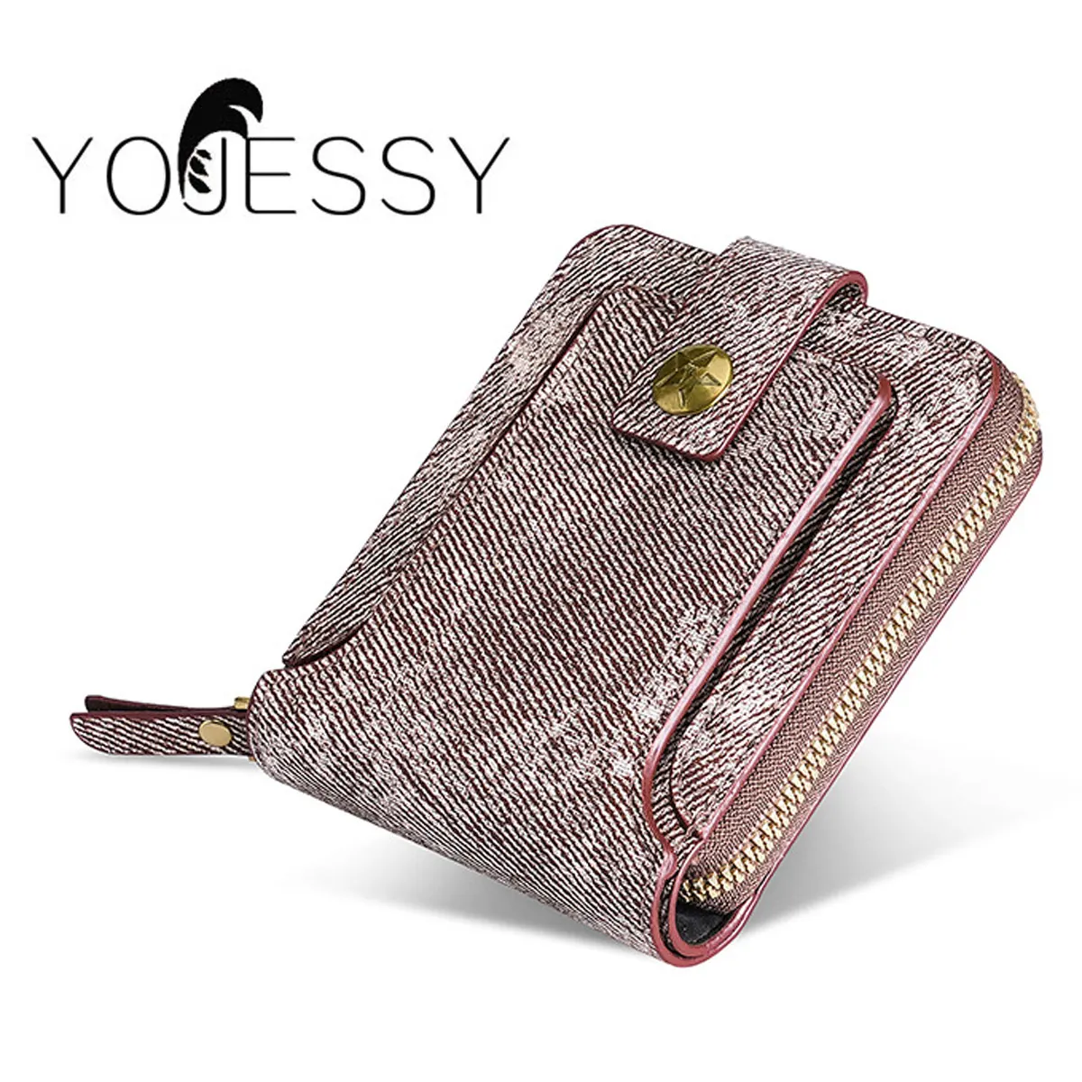 

YOJESSY Vintage Retro Denim Leather Men Zipper Coin Purse Small Wallet