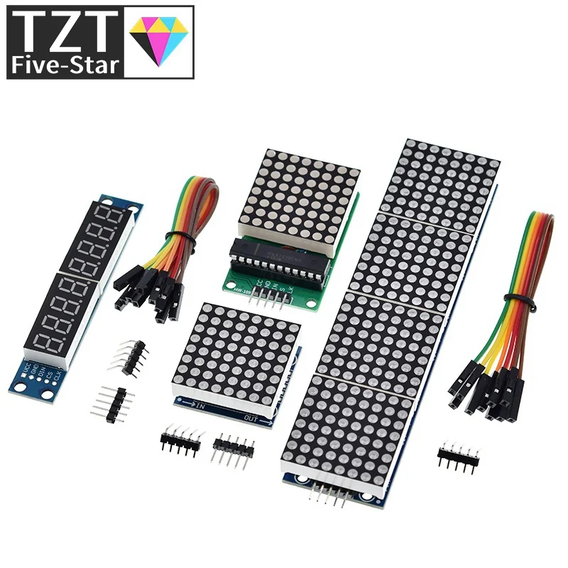 MAX7219 Dot Matrix Module Microcontroller Module Control Module Display Module 4 In One Display With 5P Line For Arduino