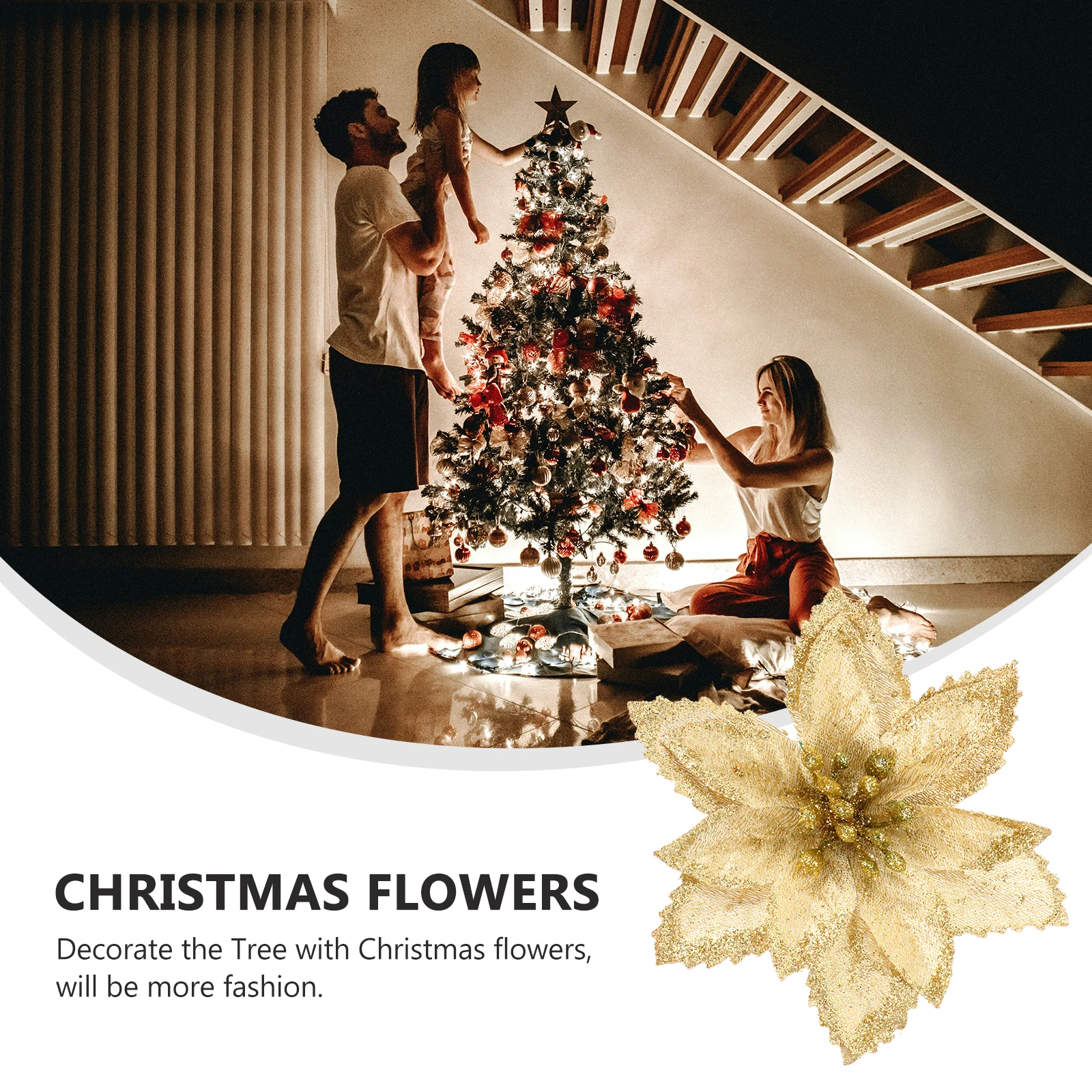 

24Pcs Christmas Simulation Flowers Glitter Artificial Flower Decor Christmas Tree Photo Props Festival Decoration Accessories