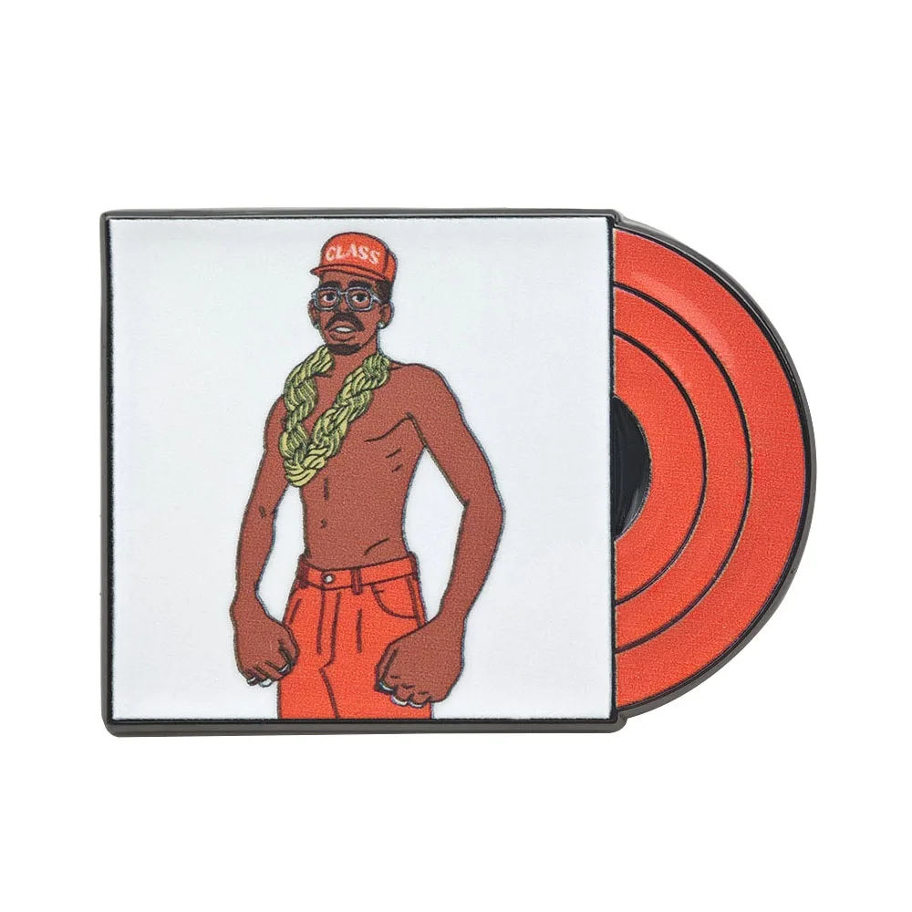 Hip-Hop Glang Cartoon Brosche Goldkette Herren Charakter Reversnadel Rote Vinyl-Schallplatten-Abzeichen Streetwear Rap Fan Schmuck Geschenk – Detail 1