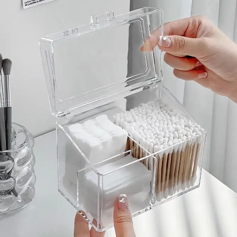 

Cotton Swab Storage Box, Plastic Cosmetic Cotton Stick Storage Box With Cover, Waterproof Transparent Makeup Stand
