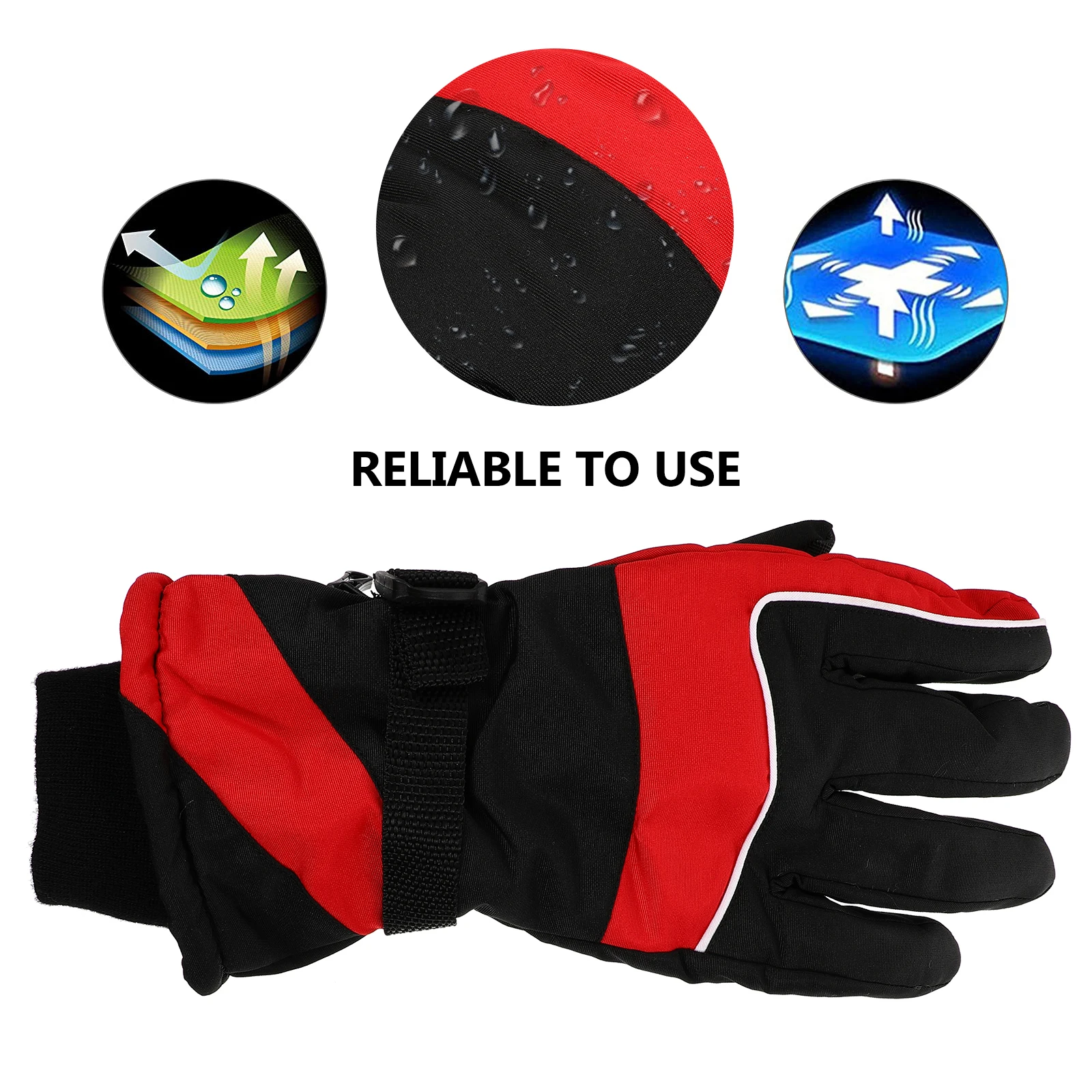 

Waterproof Gloves Winter Motorbike Cycling Skiing Red Color Wristband Adjustment Wind-proof Buckle Durable Fabric