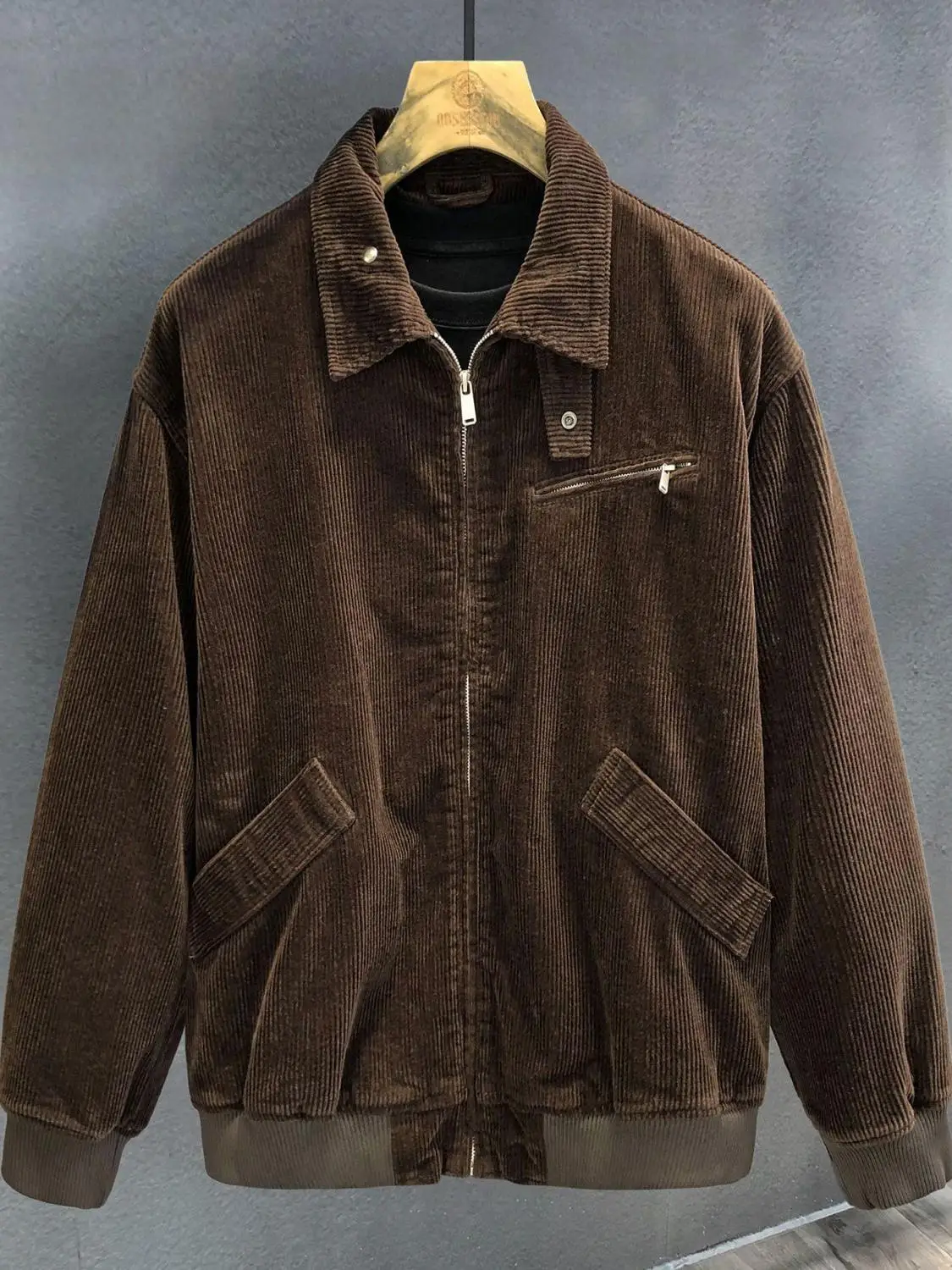 

Men's Spring Autumn Heavyweight Corduroy Texture Jaet Collared Coat American Sle Faionable Casual Polyester Fiber