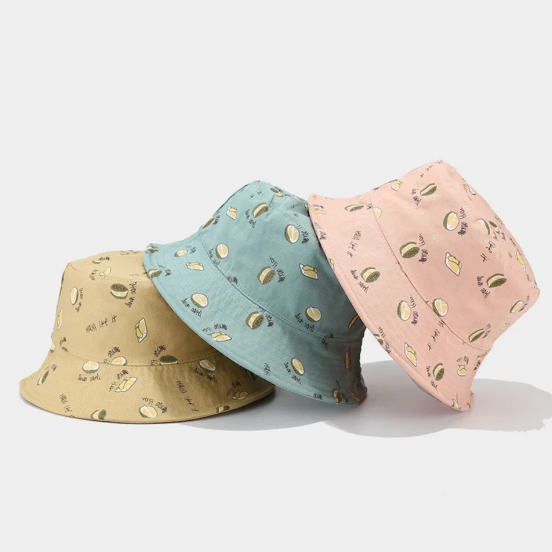 Women Lemon Print Bucket Hat Reversible 