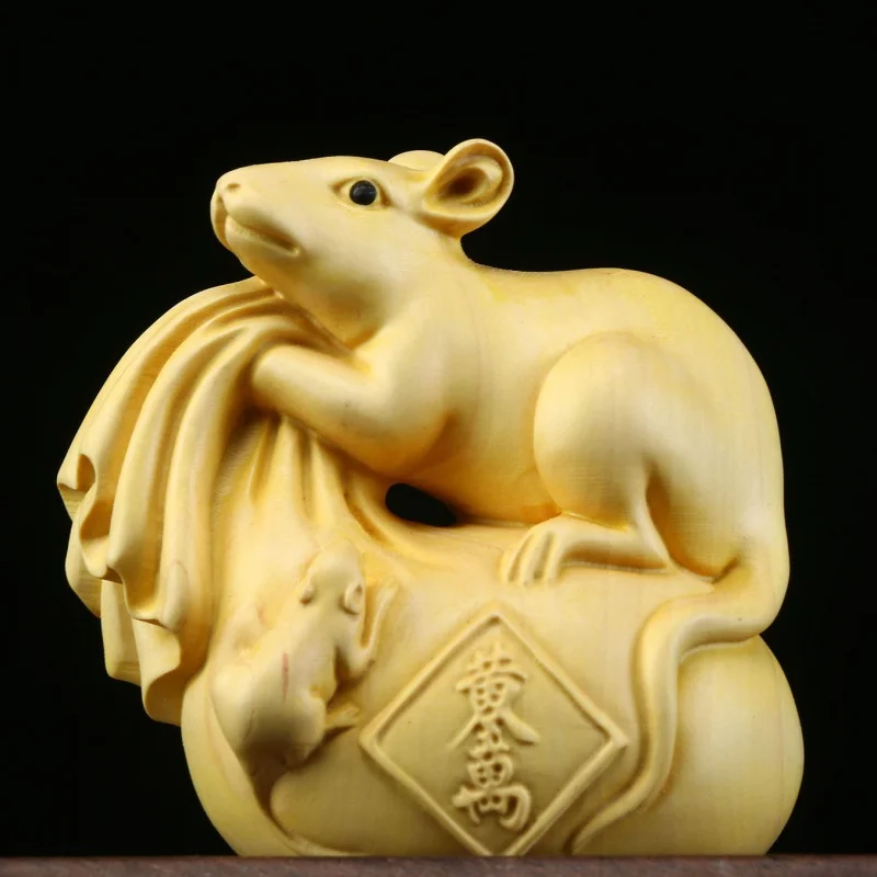 

Boxwood Craft Zodiac Rat Year Mouse You Have Money Decoration Gold Bag Generation Money New Chinese Style Physical Store Gift